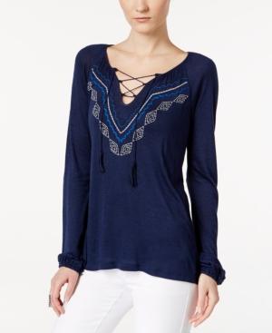 Sanctuary Lace-up Embroidered Peasant Top