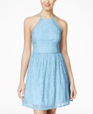 City Studios Juniors' Lace Halter Fit & Flare Dress