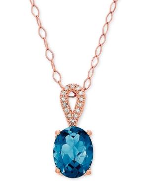 Blue Topaz (2-1/5 Ct. T.w.) & Diamond Accent 18 Pendant Necklace In 14k Rose Gold