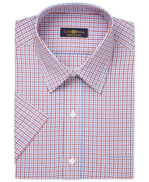 Club Room Men's Easy Care Red And Blue Gingham Short-sleeve Dress Shirt, Only At Macy's