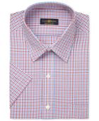 Club Room Men's Easy Care Red And Blue Gingham Short-sleeve Dress Shirt, Only At Macy's