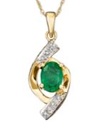 10k Gold Pendant, Emerald (5/8 Ct. T.w.) And Diamond Accent Oval Swirl