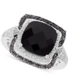 Onyx (10mm) And Diamond (1/8 Ct. T.w.) Ring In Sterling Silver