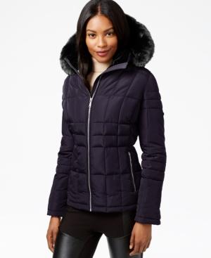 Calvin Klein Petite Faux-fur-trim Water-resistant Quilted Coat