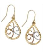 10k Tri-tone Gold Earrings, Filigree Earrings