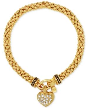 Nine West Weave-style Pave Heart Charm Stretch Bracelet