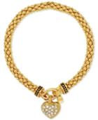 Nine West Weave-style Pave Heart Charm Stretch Bracelet
