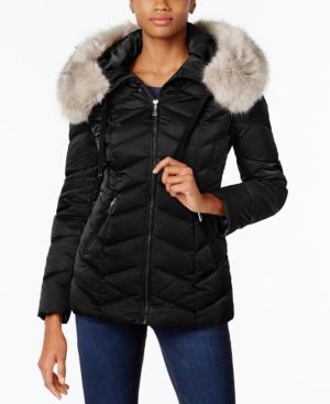 T Tahari Faux-fur-trim Hooded Coat