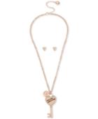 Bcbgeneration Rose Gold Crystal Key Pendant Necklace & Stud Earrings