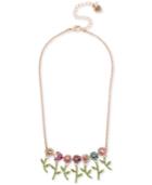 Betsey Johnson Rose Gold-tone Crystal Flower & Beetle Statement Necklace, 15-1/2 + 3 Extender