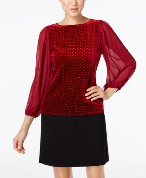 Vince Camuto Velvet Bishop-sleeve Dot-print Top