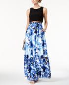 Betsy & Adam Solid & Floral-print Illusion Gown