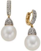 Freshwater Pearl (11mm) And Diamond (3/4 Ct. T.w.) Drop Earrings In 14k Gold