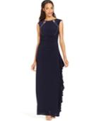 Betsy & Adam Cap-sleeve Embellished Gown