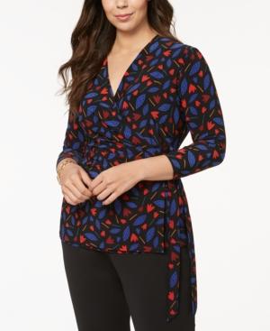 Anne Klein Plus Size Printed Wrap Top