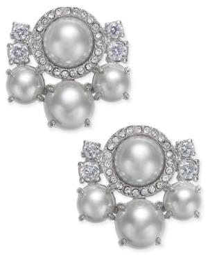 Kate Spade New York Silver-tone Imitation Pearl And Pave Cluster Stud Earrings