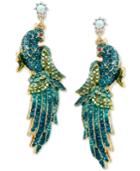 Betsey Johnson Gold-tone Blue And Green Pave Crystal Bird Drop Earrings