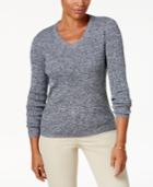Karen Scott Cotton Marled V-neck Sweater, Created For Macy's