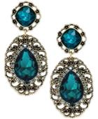 Abs By Allen Schwartz Gold-tone Blue Crystal Filigree Drop Earrings