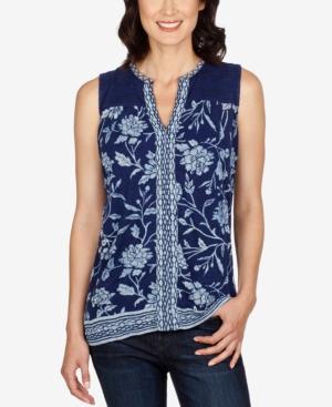 Lucky Brand Floral-print Embroidered Top