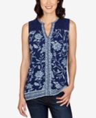 Lucky Brand Floral-print Embroidered Top