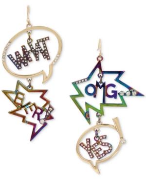 Betsey Johnson Two-tone Pave Speech Bubble Mismatch Drop Earrings