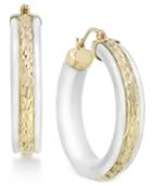 White Agate Stone Hoop Earrings In 14k Gold