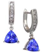 Tanzanite (1-1/4 Ct. T.w.) And Diamond (1/10 Ct. T.w.) Hoop Drop Earrings In 14k White Gold