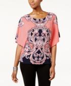 Jm Collection Scroll-print Butterfly-sleeve Top, Only At Macy's