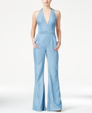 Guess Wide-leg Denim Halter Jumpsuit