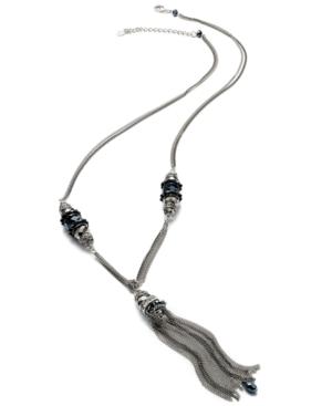 C.a.k.e. By Ali Khan Necklace, Silver-tone Jet Bead Tassel Y Necklace