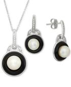 Cultured Freshwater Pearl (7-13mm), Onyx (5-3/8 Ct. T.w.) And Diamond Accent Jewelry Set In Sterling Silver