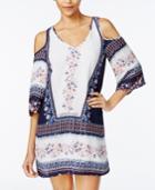 Speechless Juniors' Printed Cold-shoulder Shift Dress