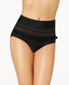 Hula Honey Mesh-insert Pom Pom High-waist Bikini Bottoms, Created For Macy's Women's Swimsuit