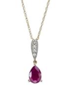 10k Gold Necklace, Ruby (5/8 Ct. T.w.) And Diamond Accent Pear-shaped Pendant