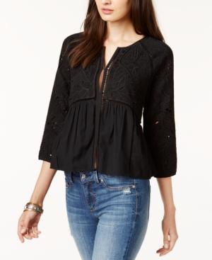 Lucky Brand Crochet-trim Embroidered Jacket