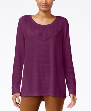 Style & Co. Petite Lace-applique Top, Only At Macy's
