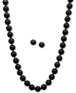 Sterling Silver Set, Onyx (10mm) Necklace And Stud Earrings