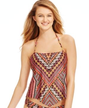 Becca Aztec-print Angled-hem D-cup Halter Tankini Top Women's Swimsuit