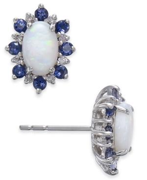 Multi-gemstone (1-1/8 Ct. T.w.) & Diamond Accent Stud Earrings In 14k White Gold