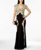 Betsy & Adam Petite Lace Keyhole Gown