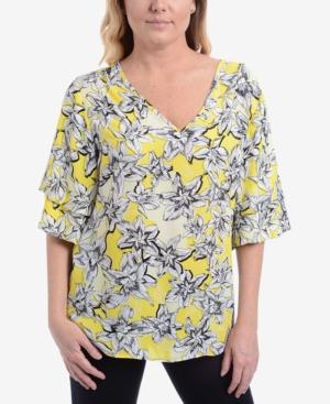 Ny Collection Printed Tiered-sleeve Top