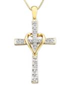 Diamond Necklace, 14k Gold And Cross Diamond Pendant (1/10 Ct. T.w.)