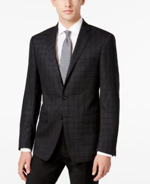 Calvin Klein Men's Slim-fit Black Plaid Sport Coat