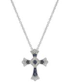 Sterling Silver Sapphire (1/6 Ct. T.w.) And Diamond Accent Antique Cross Pendant Necklace
