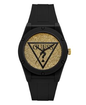 Guess Women's Black Iconic Logo Glitter Silicone Watch 42mm, Created For Macy's