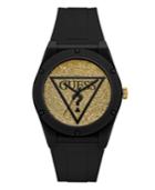 Guess Women's Black Iconic Logo Glitter Silicone Watch 42mm, Created For Macy's