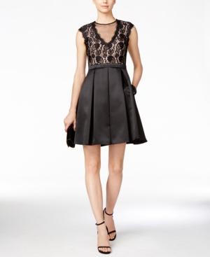 B & A By Betsy & Adam Illusion Lace Fit & Flare Party Dress