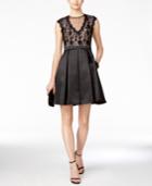 B & A By Betsy & Adam Illusion Lace Fit & Flare Party Dress