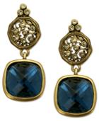 T Tahari Earrings, 14k Gold Plated Essentials Montana Blue Scroll Drop Earrings